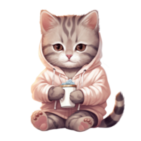 AI Generative cute cat with hot coffee in winter season png