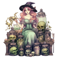 AI Generative Watercolor witch magic potion on transparent background png