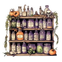 AI Generative Watercolor witch magic potion on transparent background png