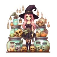 AI Generative Watercolor witch magic potion on transparent background png