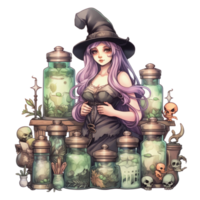 AI Generative Watercolor witch magic potion on transparent background png