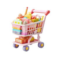 AI Generative 3D shopping cart in pastel color for sale on transparent background png