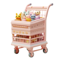 AI Generative 3D shopping cart in pastel color for sale on transparent background png