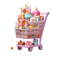 AI Generative 3D shopping cart in pastel color for sale on transparent background png