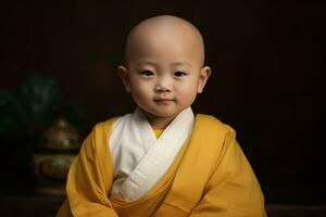 Little asian monk robe. Generate Ai photo