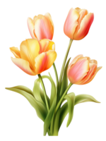 ai generatief waterverf kleurrijk tulp bloem Aan transparant achtergrond png