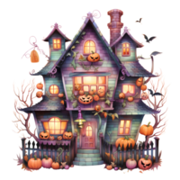 AI Generative fairy tale castle Watercolor haunted house Halloween on transparent background png