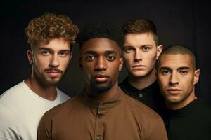 Skincare diversity men portrait studio. Generate Ai photo