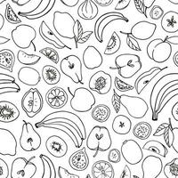 Vector pattern of doodle fruits. Line drawing.
