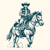 Rodeo western vintage cowboy hand drawn artwork. Cowboy coloring page vector