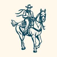 Rodeo western vintage cowboy hand drawn artwork. Cowboy coloring page vector photo