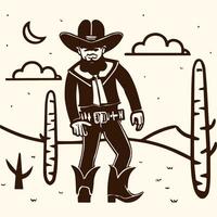 Rodeo western vintage cowboy hand drawn artwork. Cowboy coloring page vector