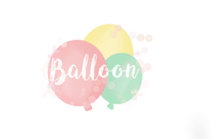 three pastel colors balloons yellow, pink, green with bubbles with word 'balloon' , no background png