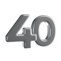 Number 40 3D Render with Silver Material png