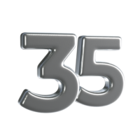 Number 35 3D Render with Silver Material png