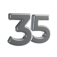 número 35 3d hacer con plata material png