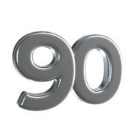 Number 90 3D Render with Silver Material png