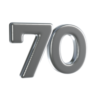 Number 70 3D Render with Silver Material png