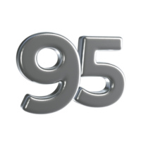 Number 95 3D Render with Silver Material png