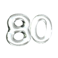 Number 80 3D Render with Glass Material png