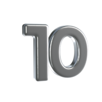 Number 10 3D Render with Silver Material png