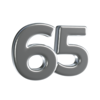 numero 65 3d rendere con argento Materiale png