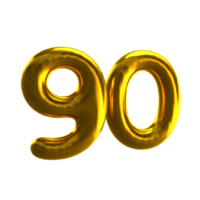 Number 90 3D Render with Gold Material png