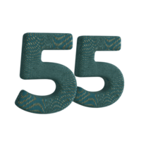 Number 55 3D Render with Green Fabric Material png