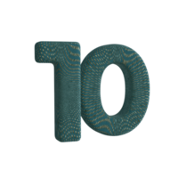 Number 10 3D Render with Green Fabric Material png