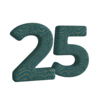 Number 25 3D Render with Green Fabric Material png