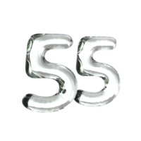 número 55 3d render com vidro material png