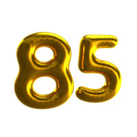 número 85 3d render com ouro material png