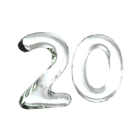 Number 20 3D Render with Glass Material png