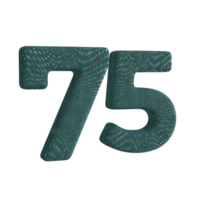 Number 75 3D Render with Green Fabric Material png