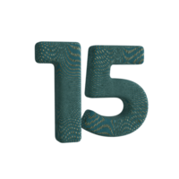 Number 15 3D Render with Green Fabric Material png