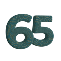Number 65 3D Render with Green Fabric Material png