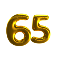 Number 65 3D Render with Gold Material png