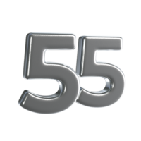 Number 55 3D Render with Silver Material png