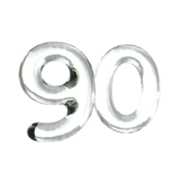 Number 90 3D Render with Glass Material png