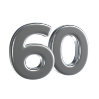 Number 60 3D Render with Silver Material png