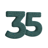 Number 35 3D Render with Green Fabric Material png