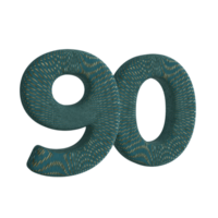 Number 90 3D Render with Green Fabric Material png