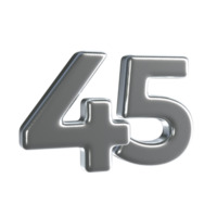 Number 45 3D Render with Silver Material png