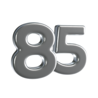 Number 85 3D Render with Silver Material png