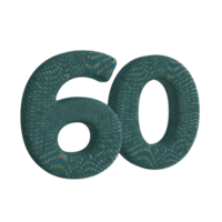 Number 60 3D Render with Green Fabric Material png