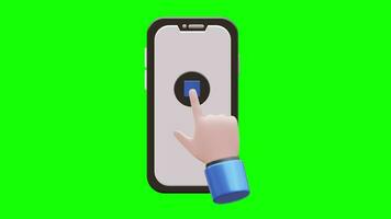 mão cliques Pare botão 3d animação em Smartphone com verde tela fundo video