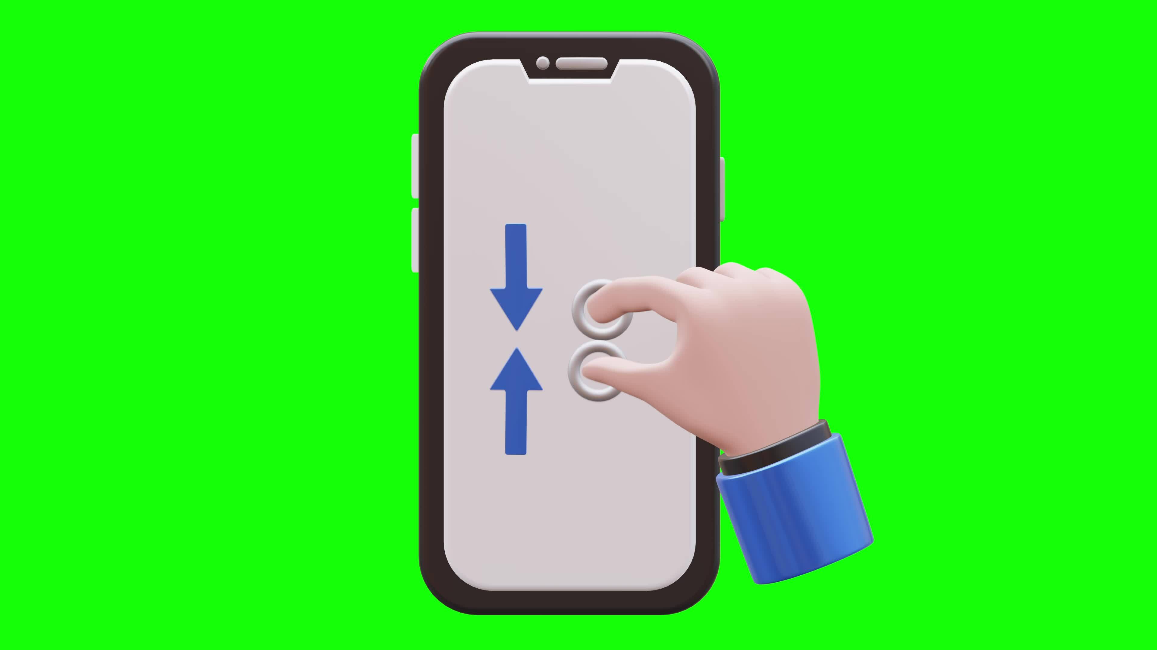 3D Hand Gesture Animation Zooming In on Smartphone Green Screen