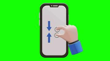 3D Hand Gesture Animation Zooming In on Smartphone Green Screen Background video
