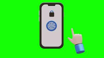 3D Hand Gesture Animation Unlocking Fingerprint Password on Smartphone with Green Screen Background video