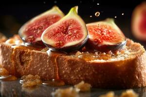 fig toast, macro shot of a fresh breakfast with Dripping Honey, AI Generated photo